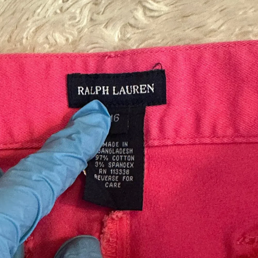 Vintage Y2K Girls 16 Ralph Lauren Pink Chino Bootcut Jeans Pants Cotton